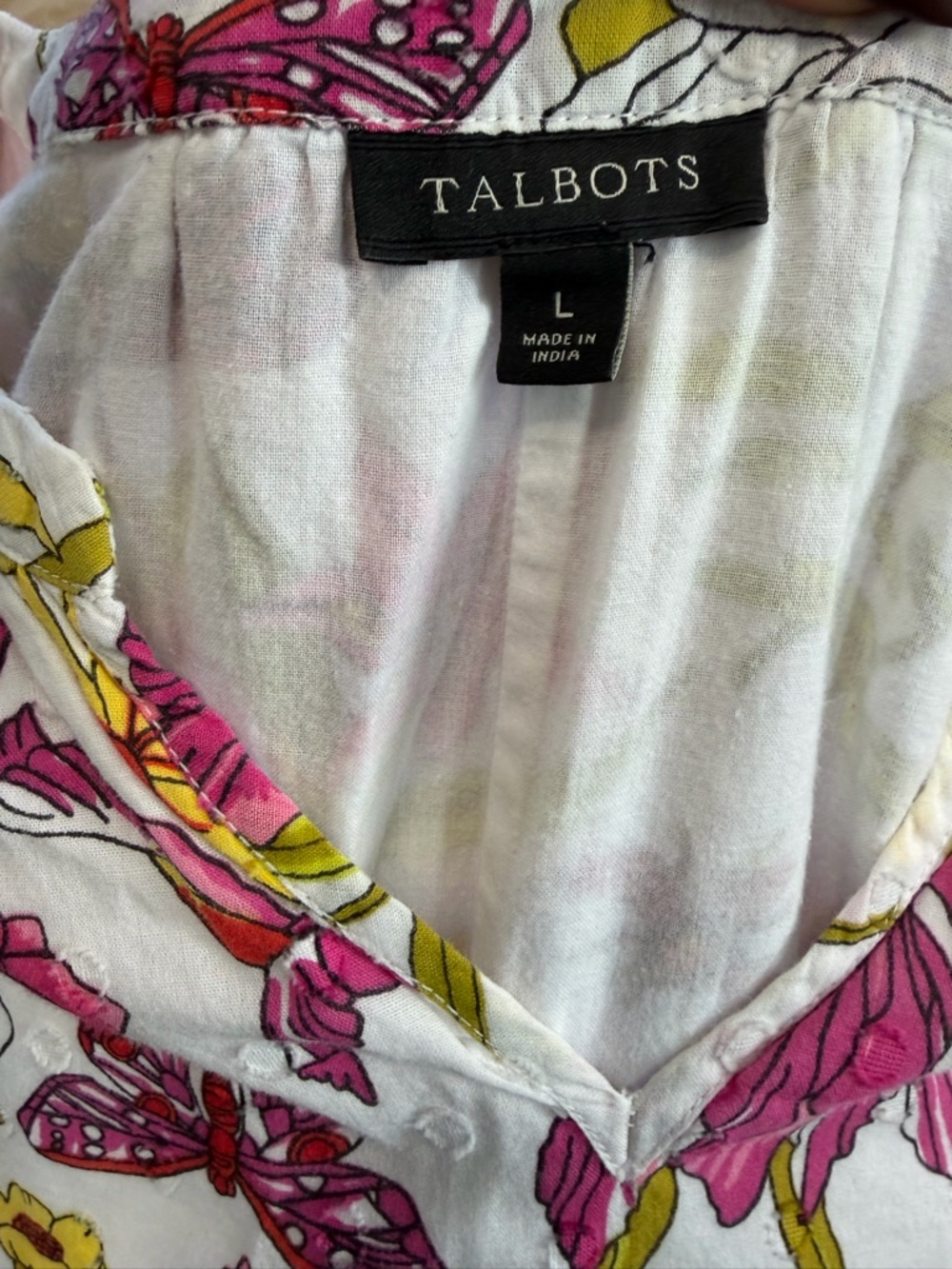 Talbots Floral Butterfly Dragonfly Cotton Tunic Blouse Large - Picture 4 of 5